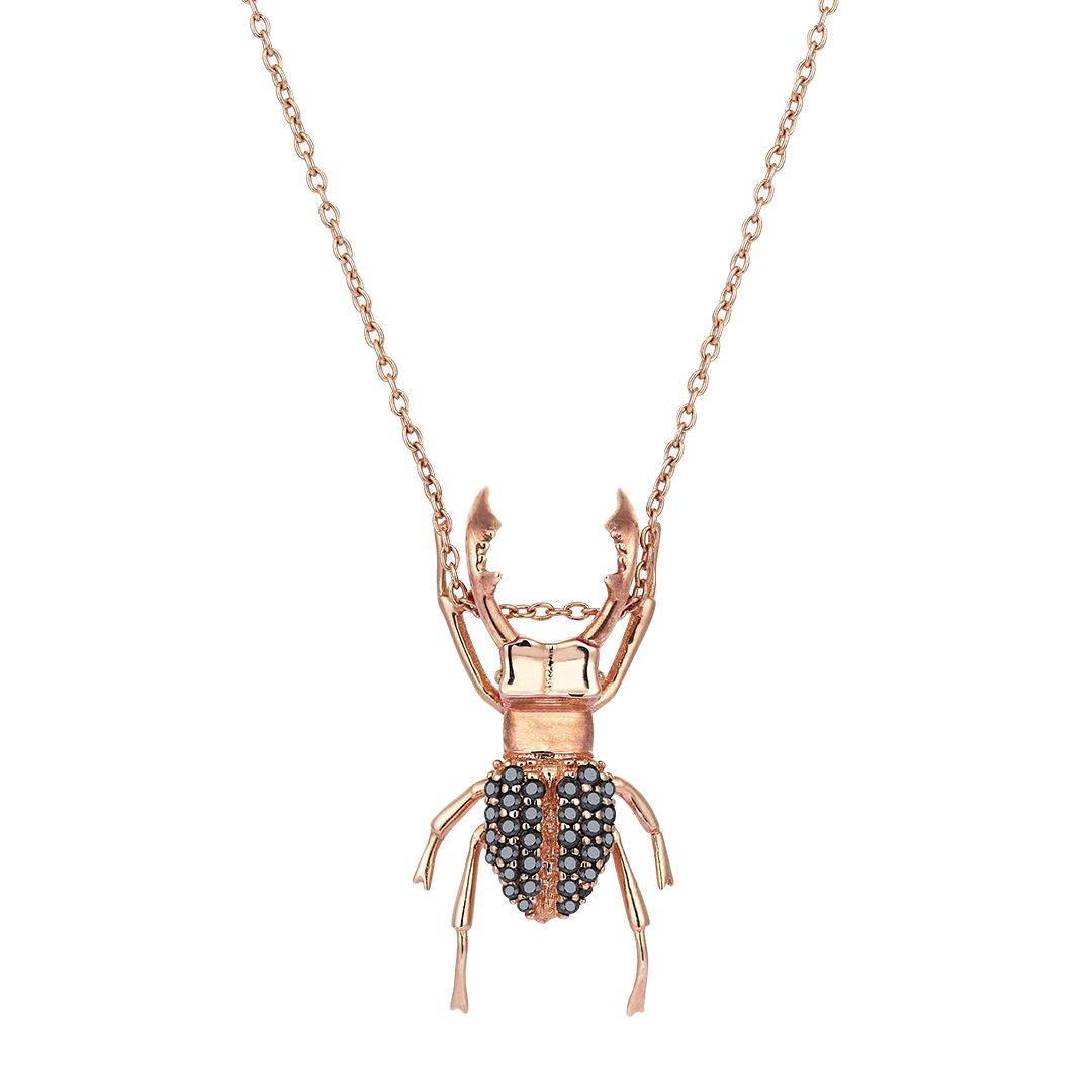 Stag Beetle Necklace in Rose Gold - Her Story Shop