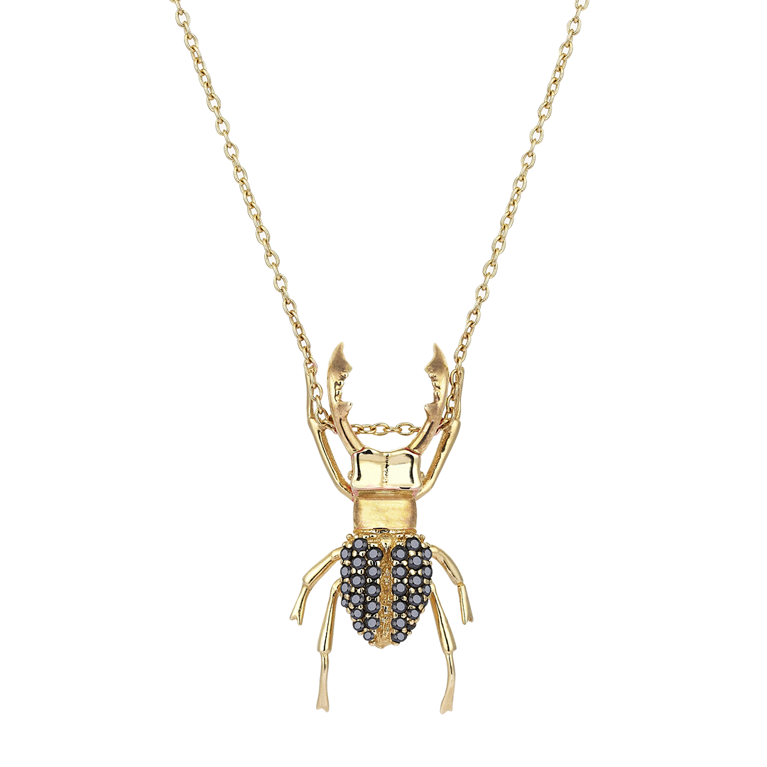 Stag Beetle Necklace in Yellow Gold - Her Story Shop