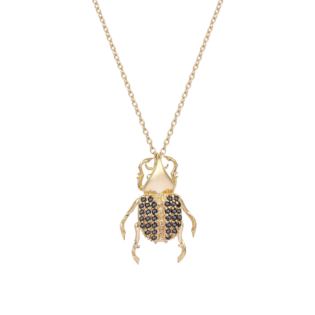 Rhino Beetle Necklace in Yellow Gold - Her Story Shop