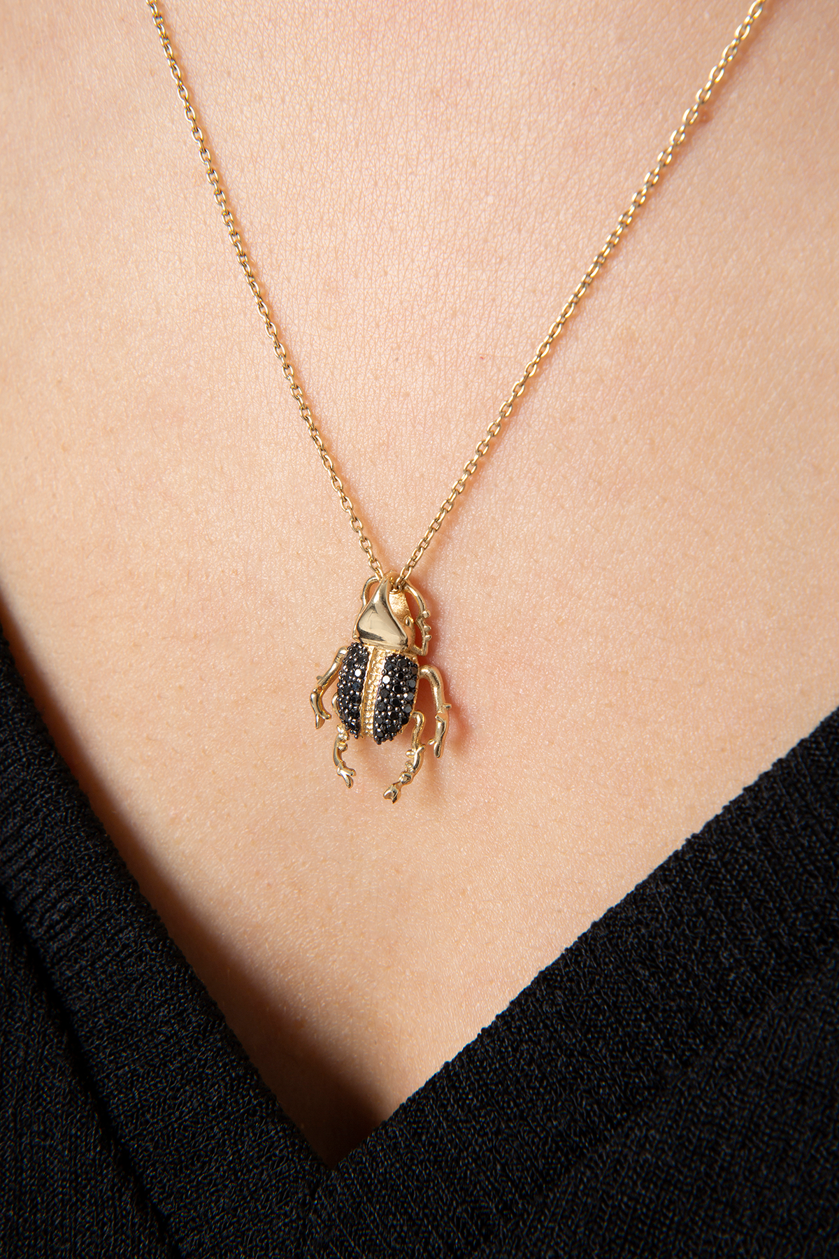 Rhino Beetle Necklace in Yellow Gold - Her Story Shop