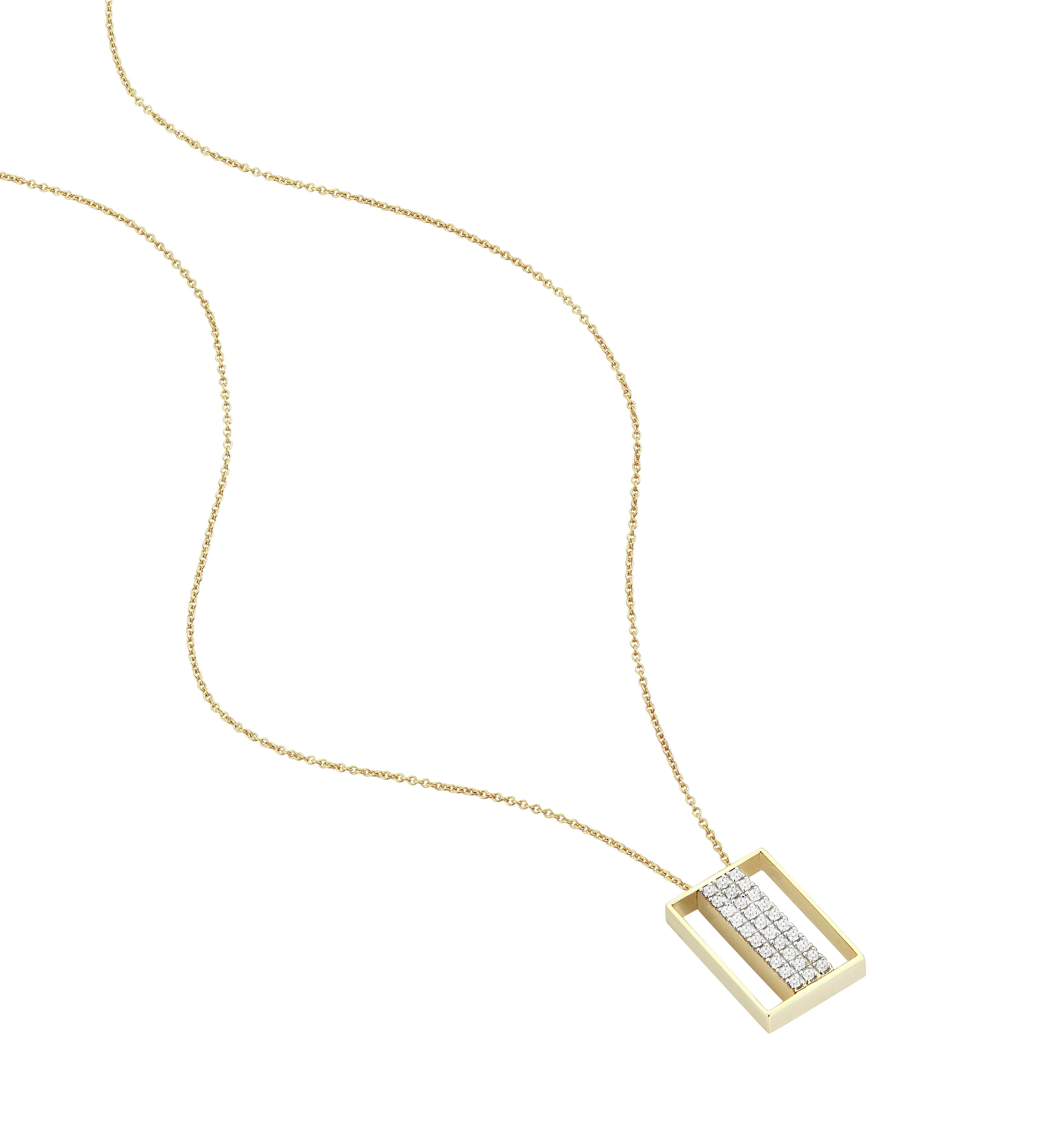 Pave Rectangular Necklace in Yellow Gold - Her Story Shop