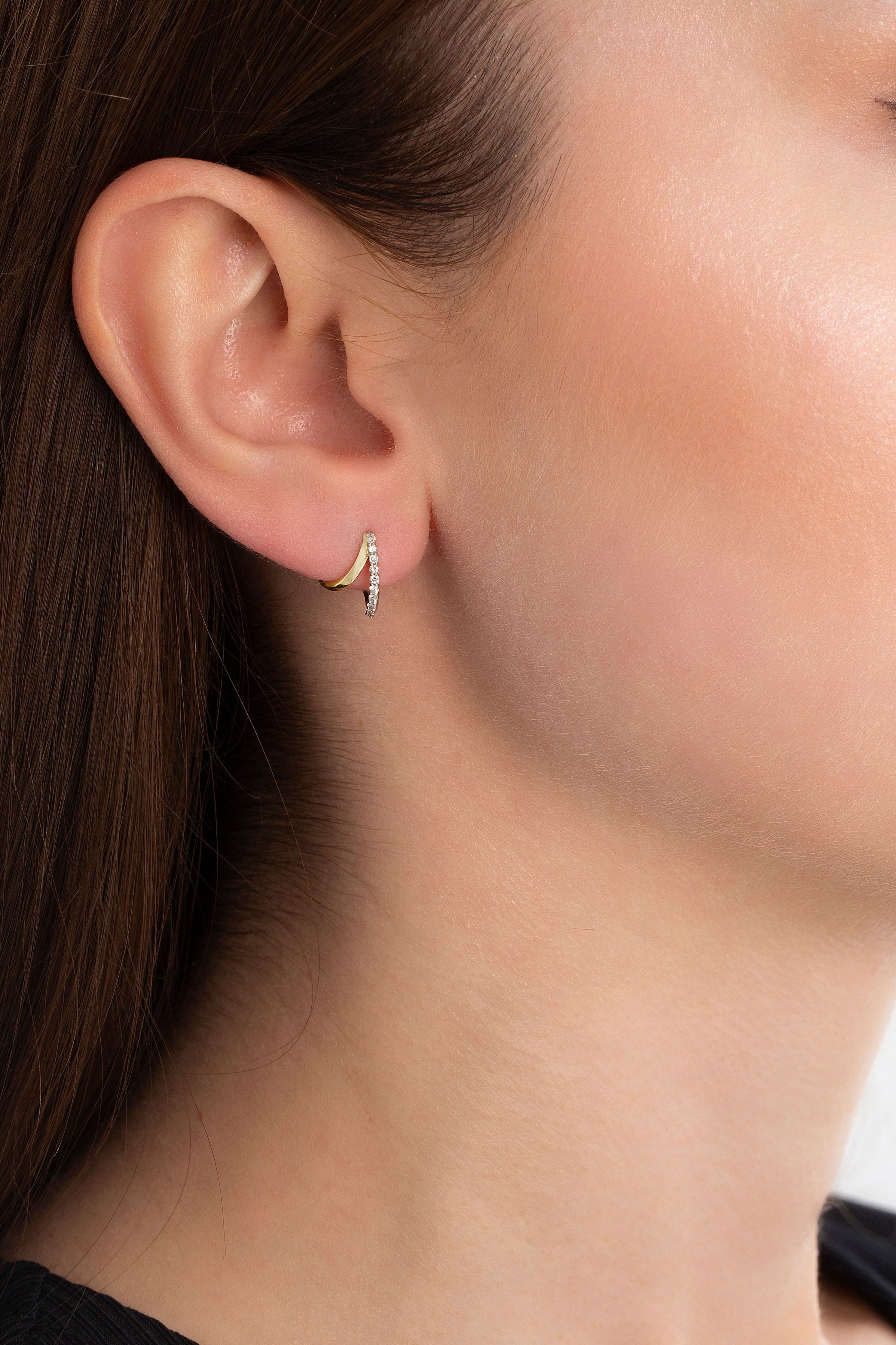 Mini Double Hoop Diamond Earring in Yellow Gold - Her Story Shop