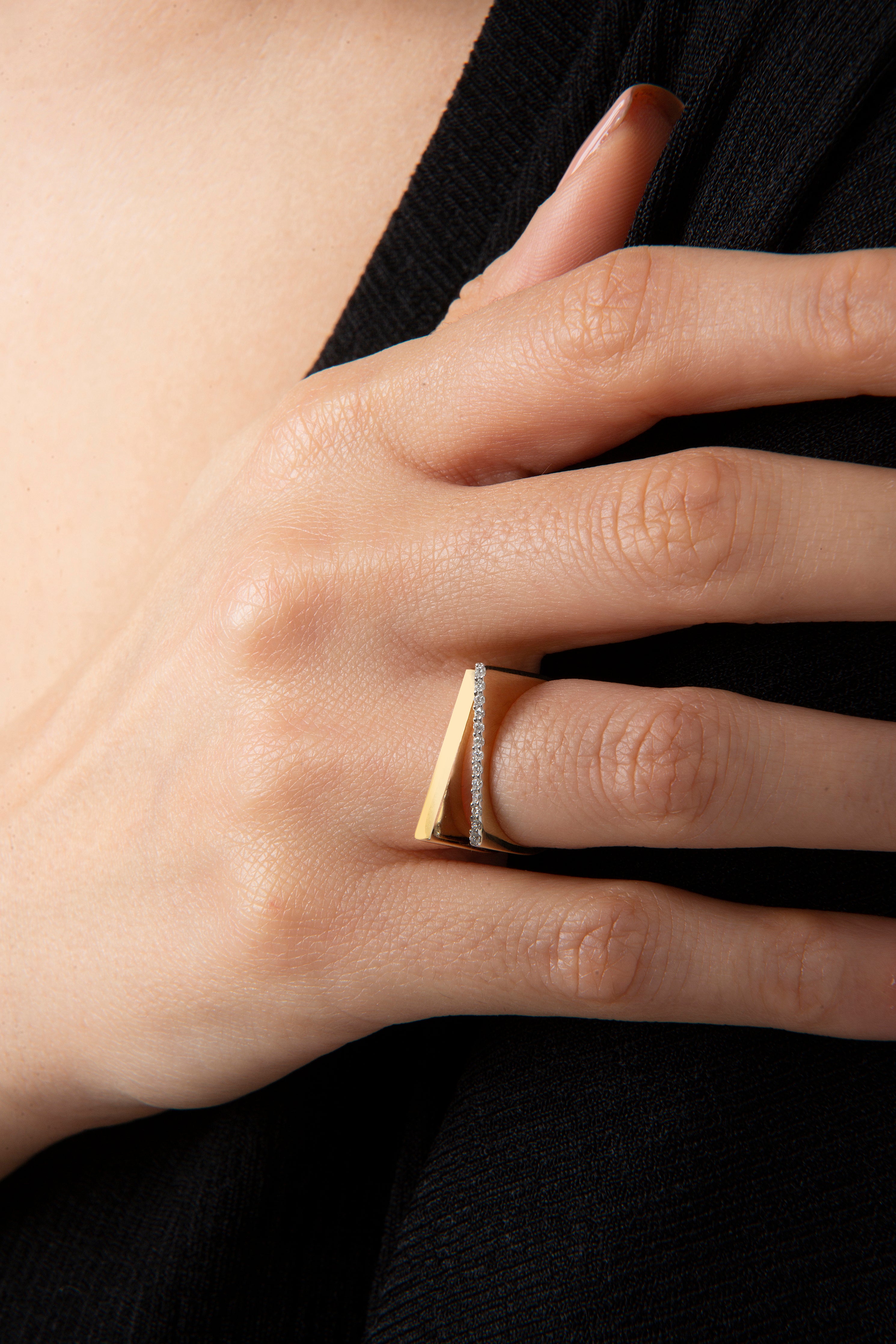 Angled Diamond Double Ring in Yellow Gold - Her Story Shop
