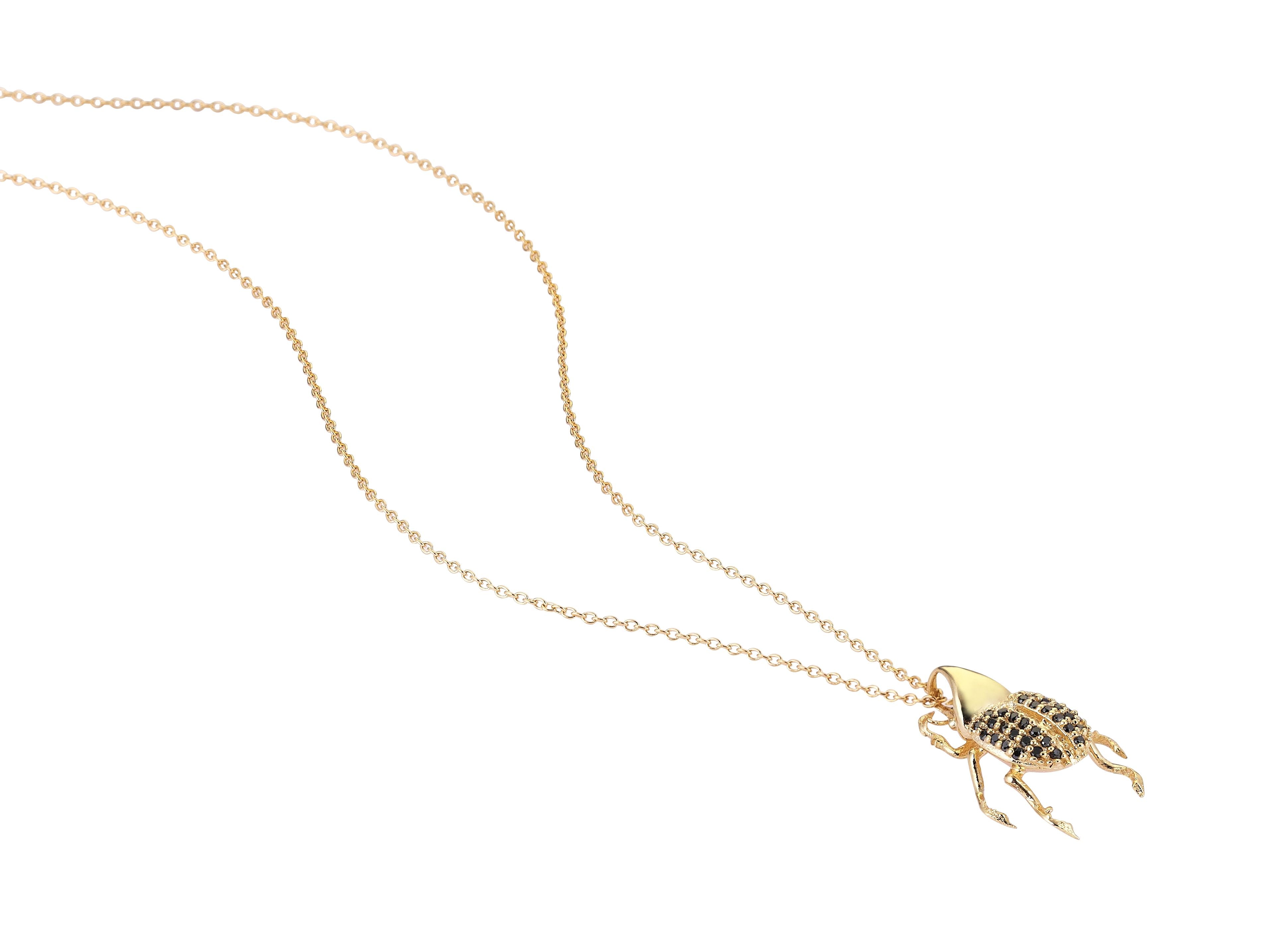 Rhino Beetle Necklace in Yellow Gold - Her Story Shop