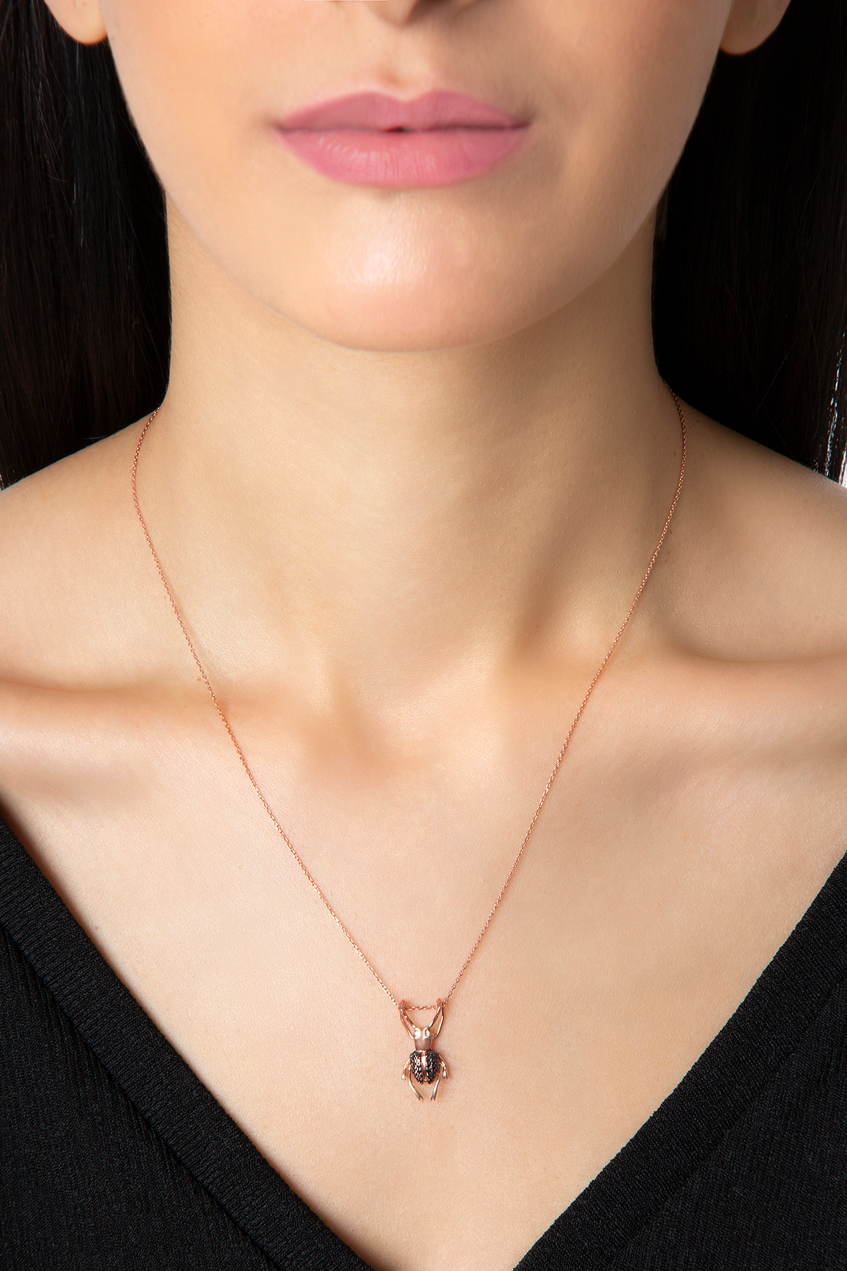 Stag Beetle Necklace in Rose Gold - Her Story Shop