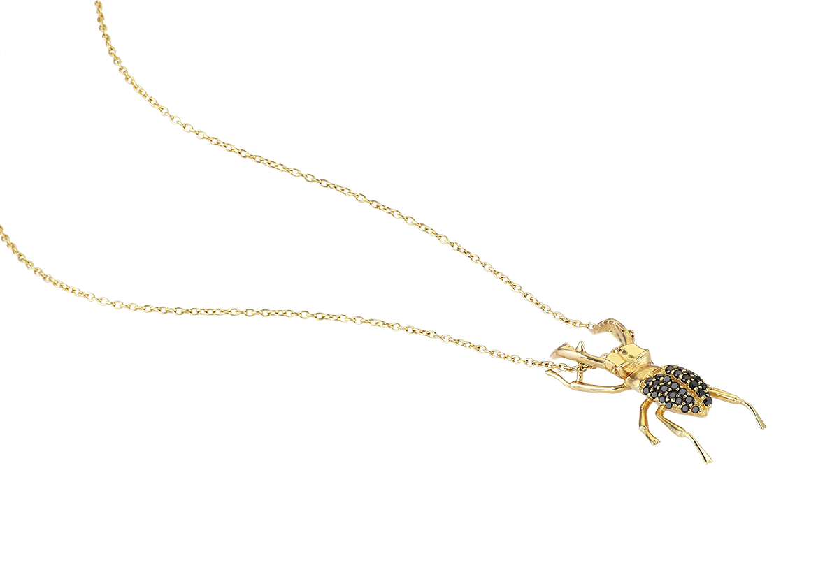 Stag Beetle Necklace in Yellow Gold - Her Story Shop