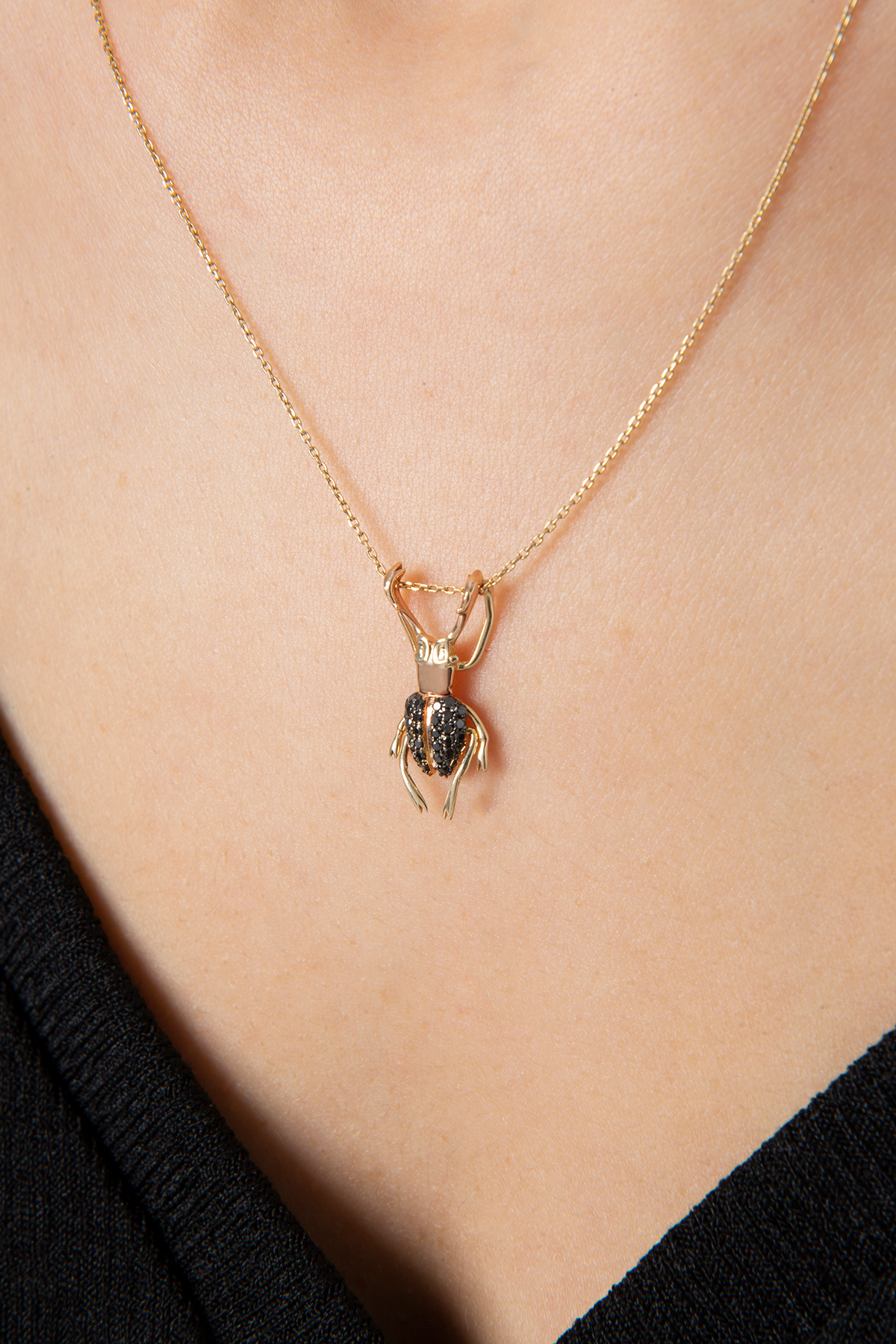 Stag Beetle Necklace in Yellow Gold - Her Story Shop