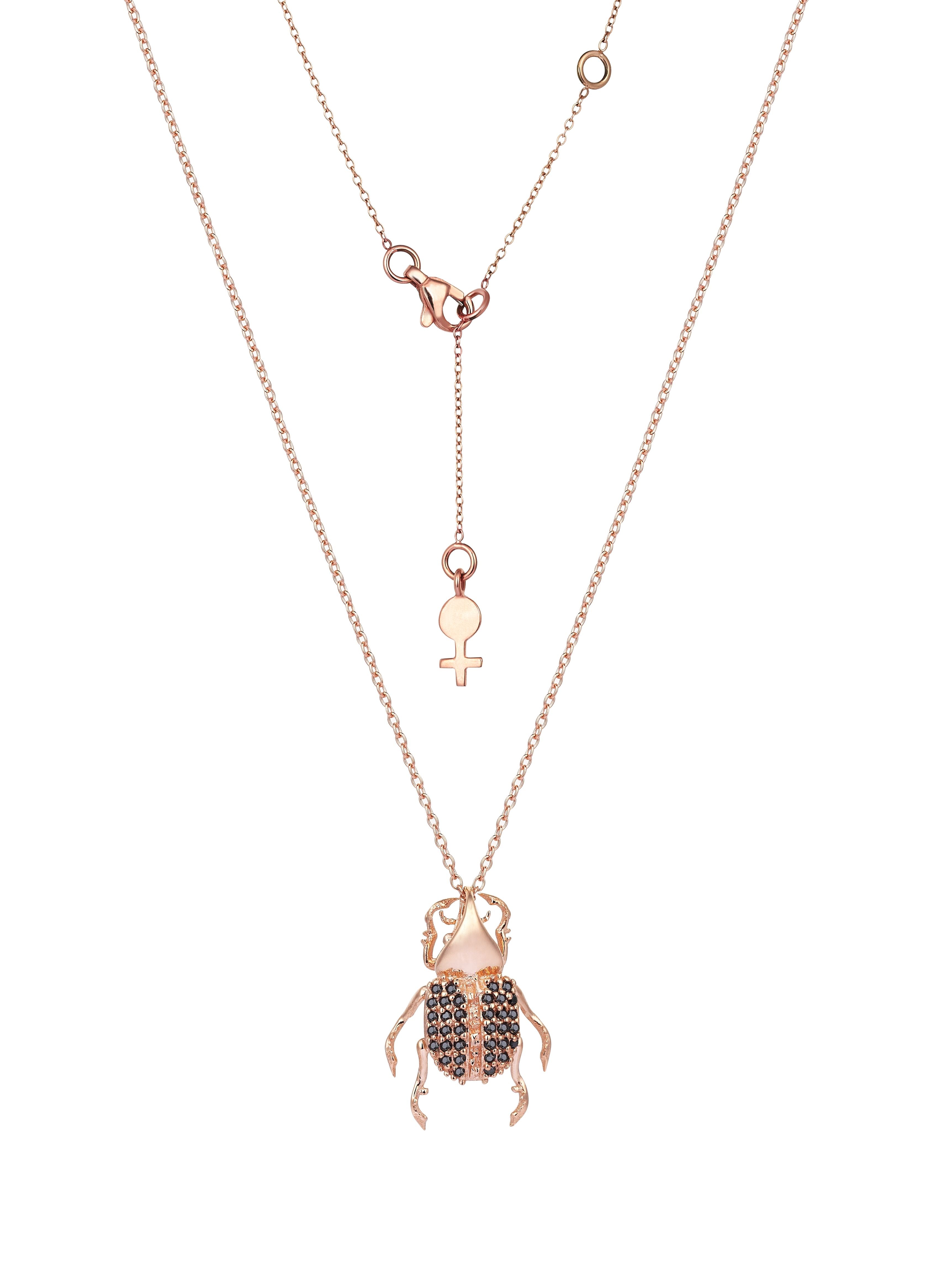 Rhino Beetle Necklace in Rose Gold - Her Story Shop