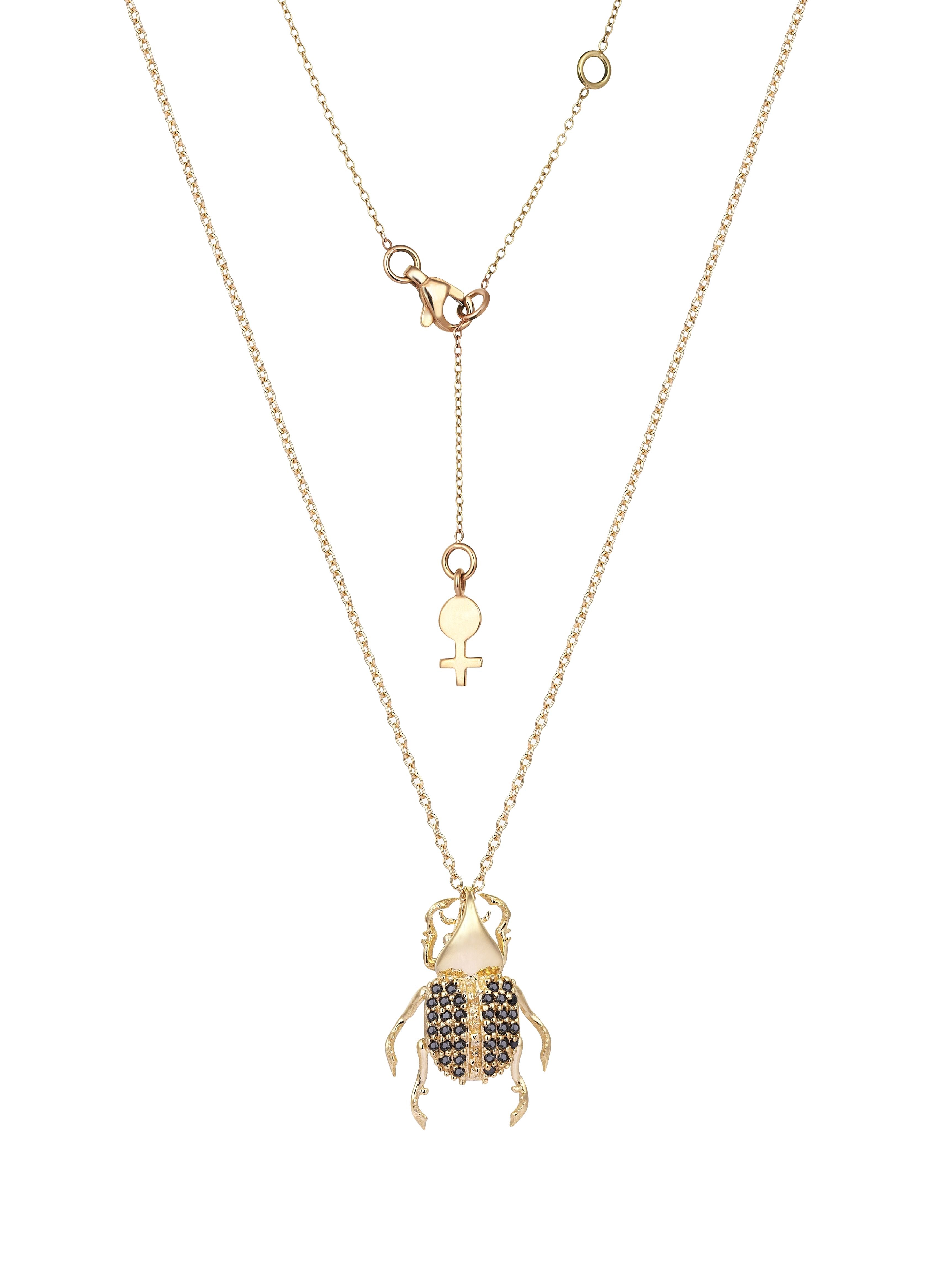 Rhino Beetle Necklace in Yellow Gold - Her Story Shop