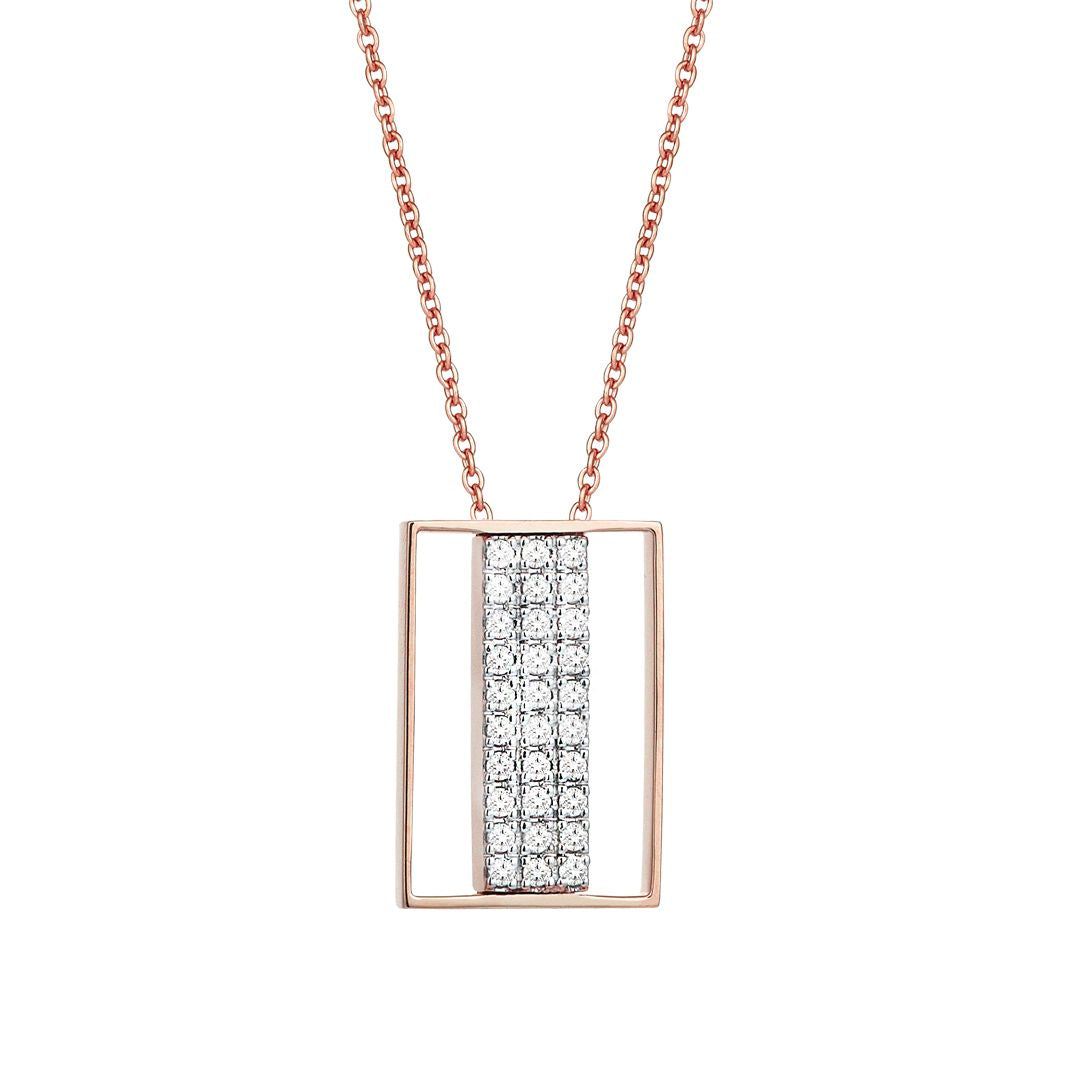 Pave Rectangular Necklace in Rose Gold - Her Story Shop