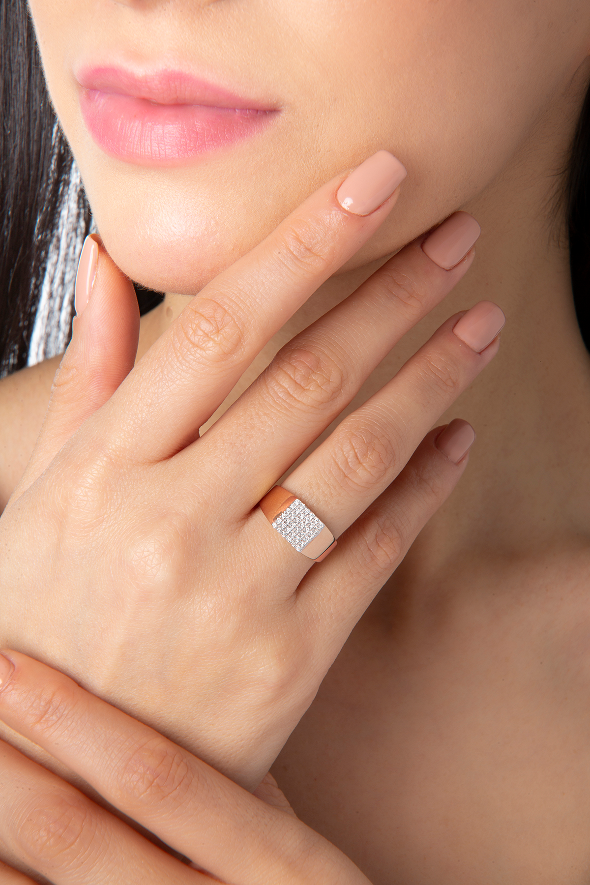 Pave Square Ring in Rose Gold - Her Story Shop
