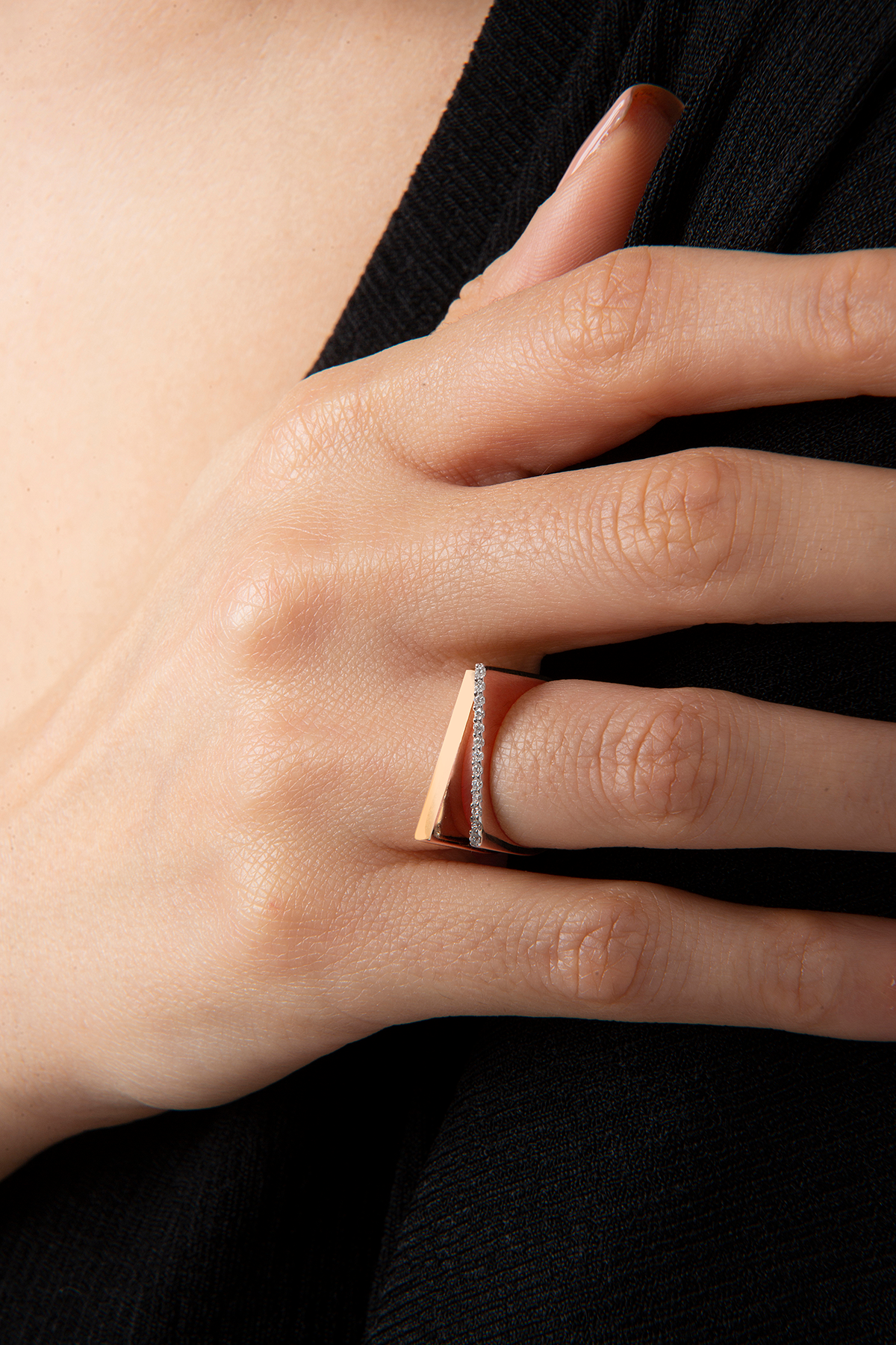 Angled Diamond Double Ring in Rose Gold - Her Story Shop