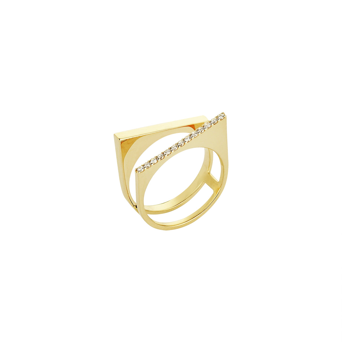 Angled Diamond Double Ring in Yellow Gold - Her Story Shop