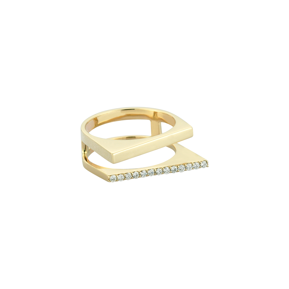 Angled Diamond Double Ring in Yellow Gold - Her Story Shop
