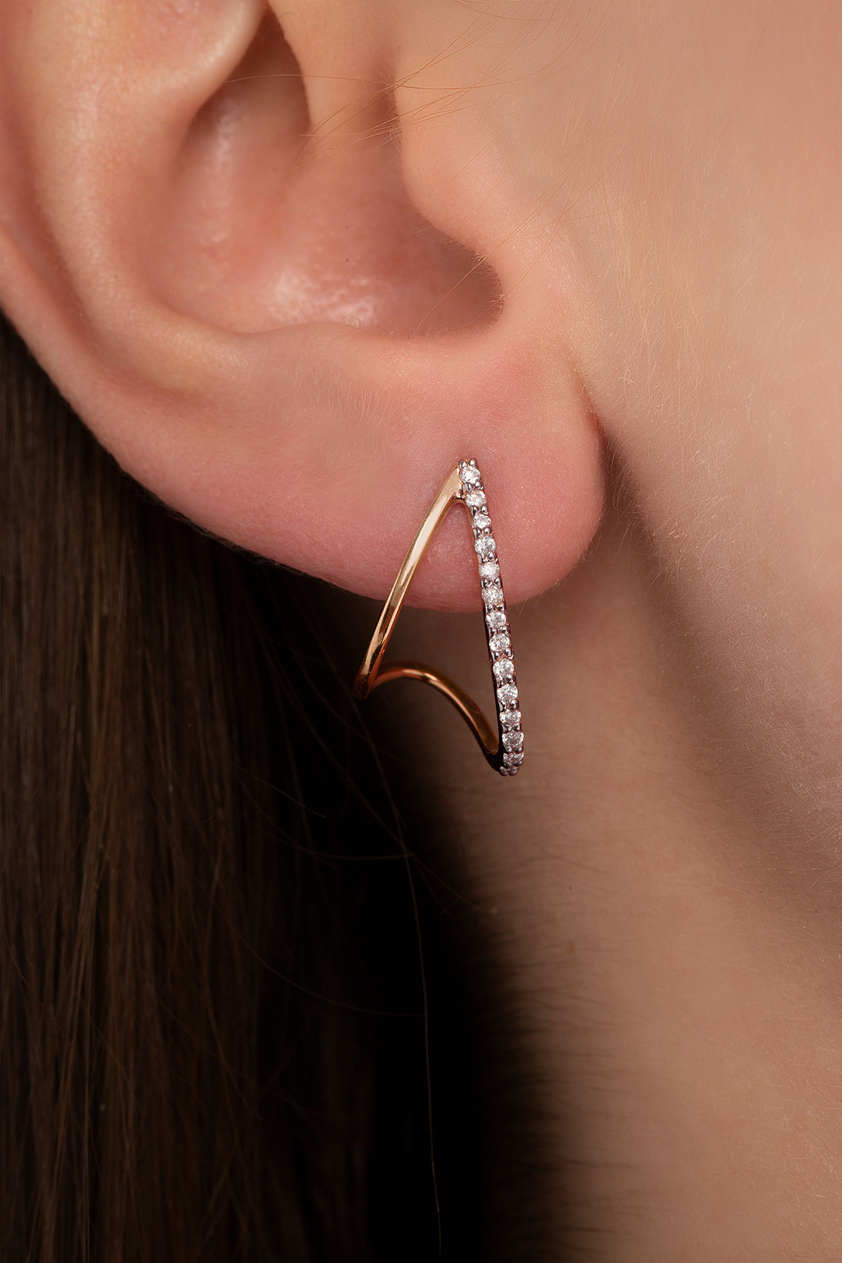 Double Hoop Diamond Earring in Rose Gold - Her Story Shop