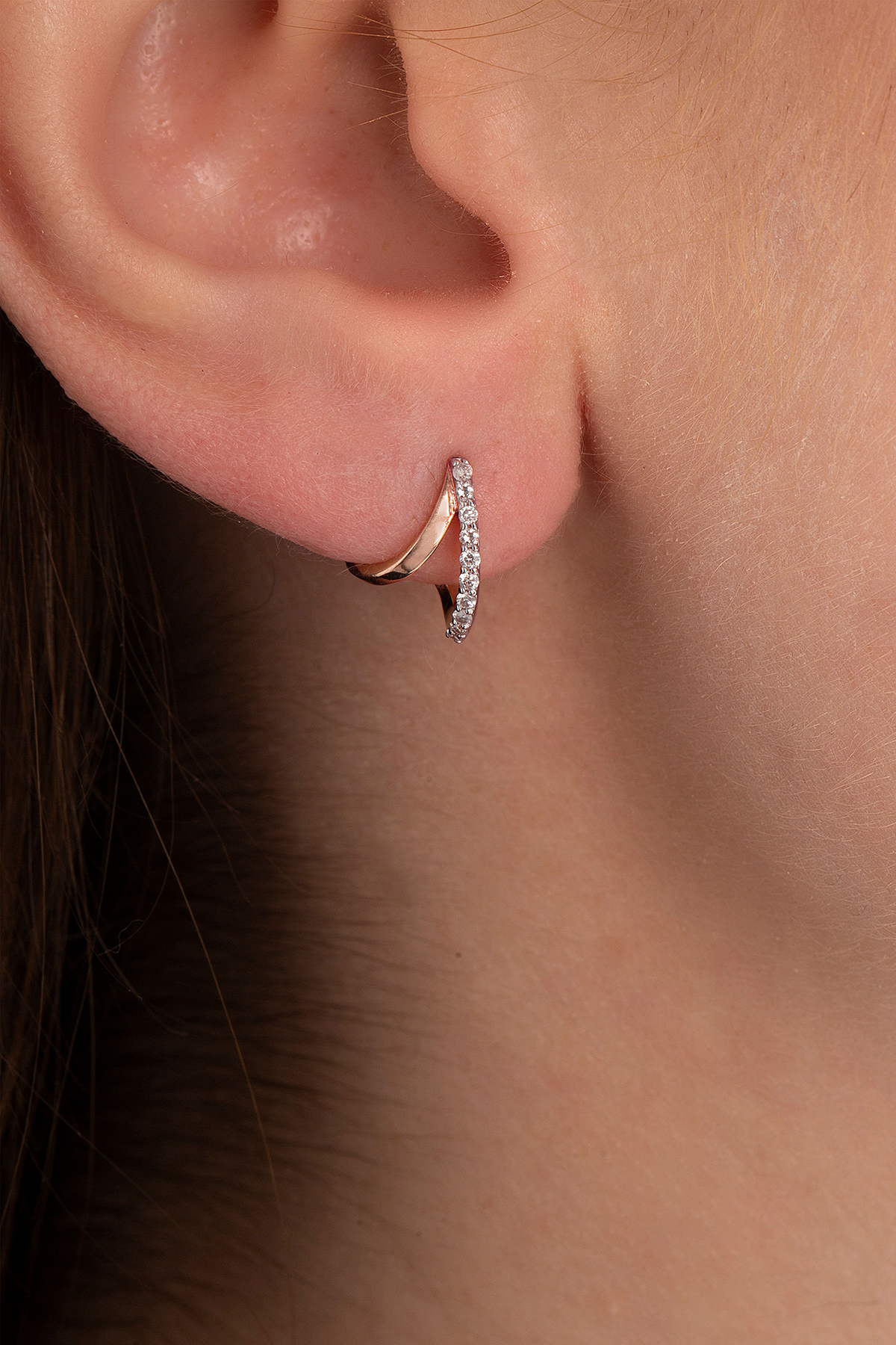 Mini Double Hoop Diamond Earring in Rose Gold - Her Story Shop
