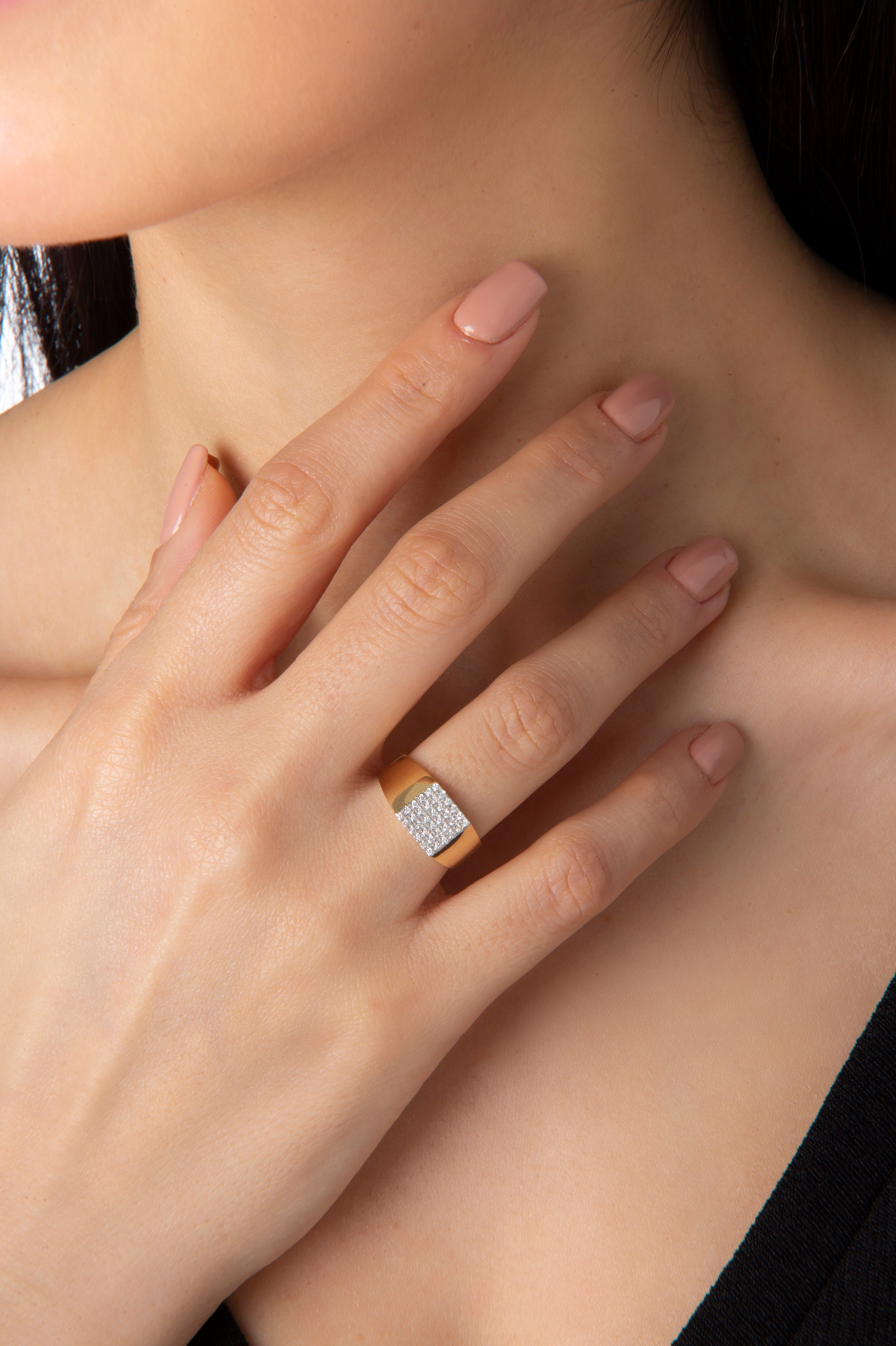 Pave Square Ring in Yellow Gold - Her Story Shop