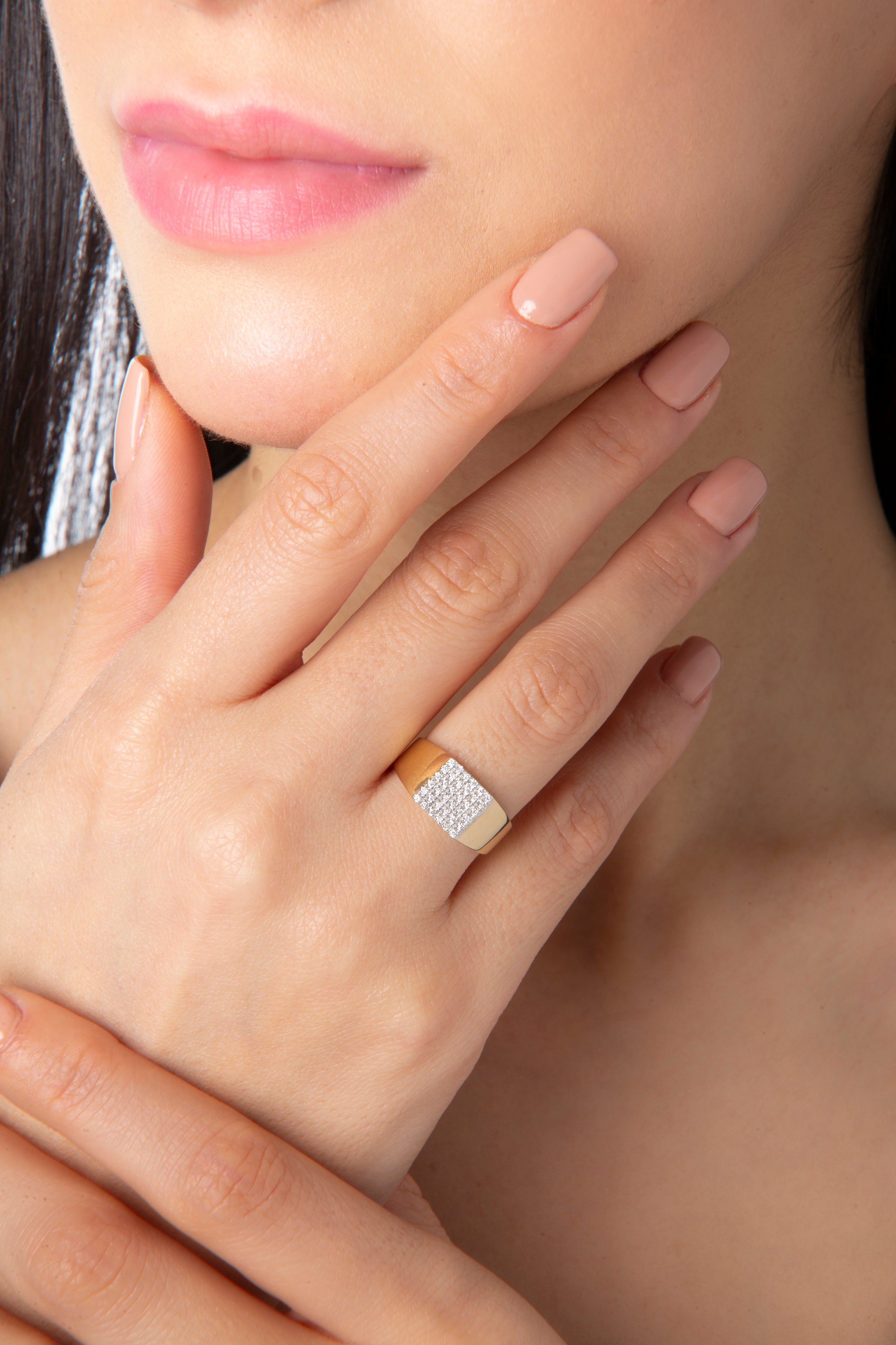 Pave Square Ring in Yellow Gold - Her Story Shop