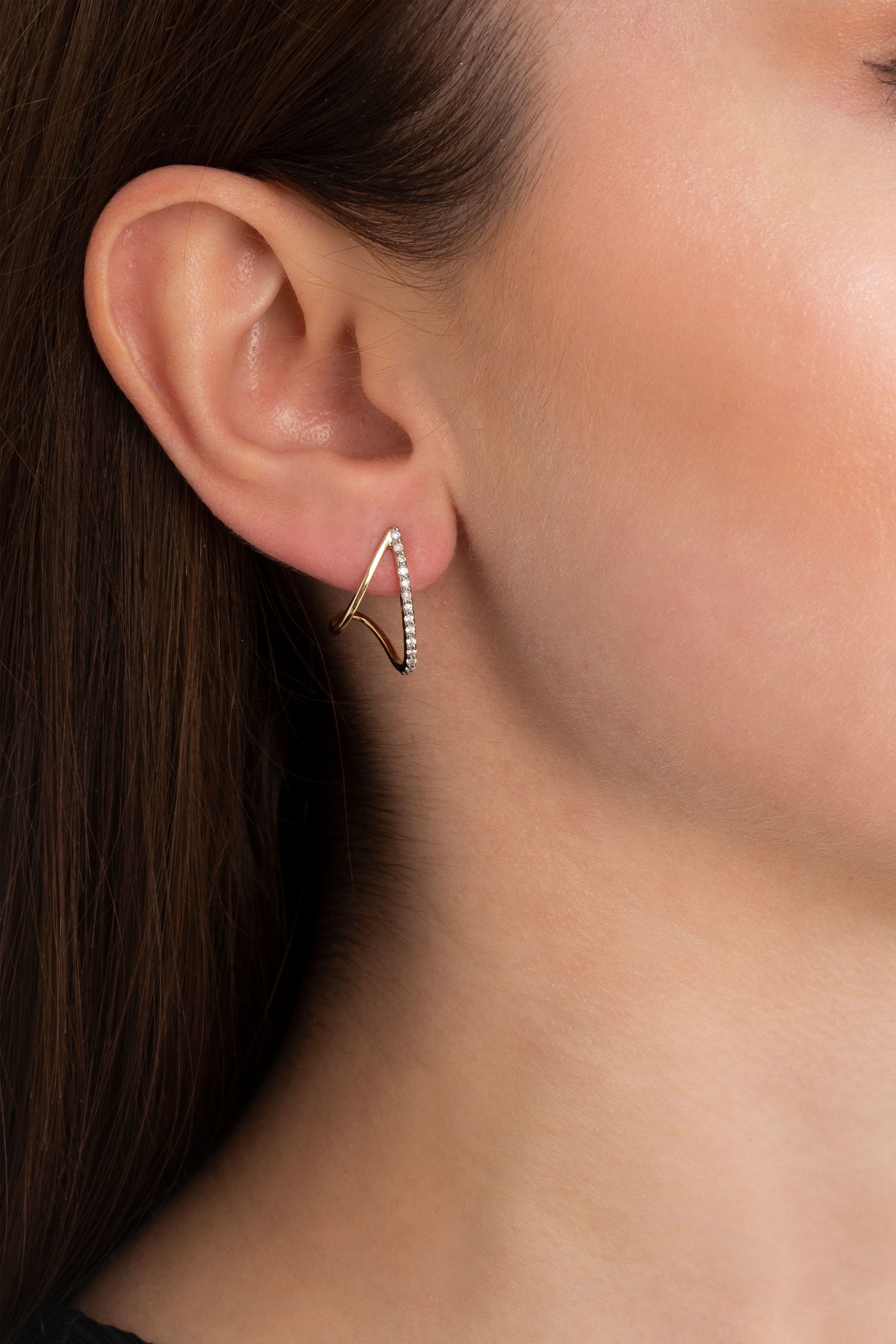 Double Hoop Diamond Earring in Yellow Gold - Her Story Shop