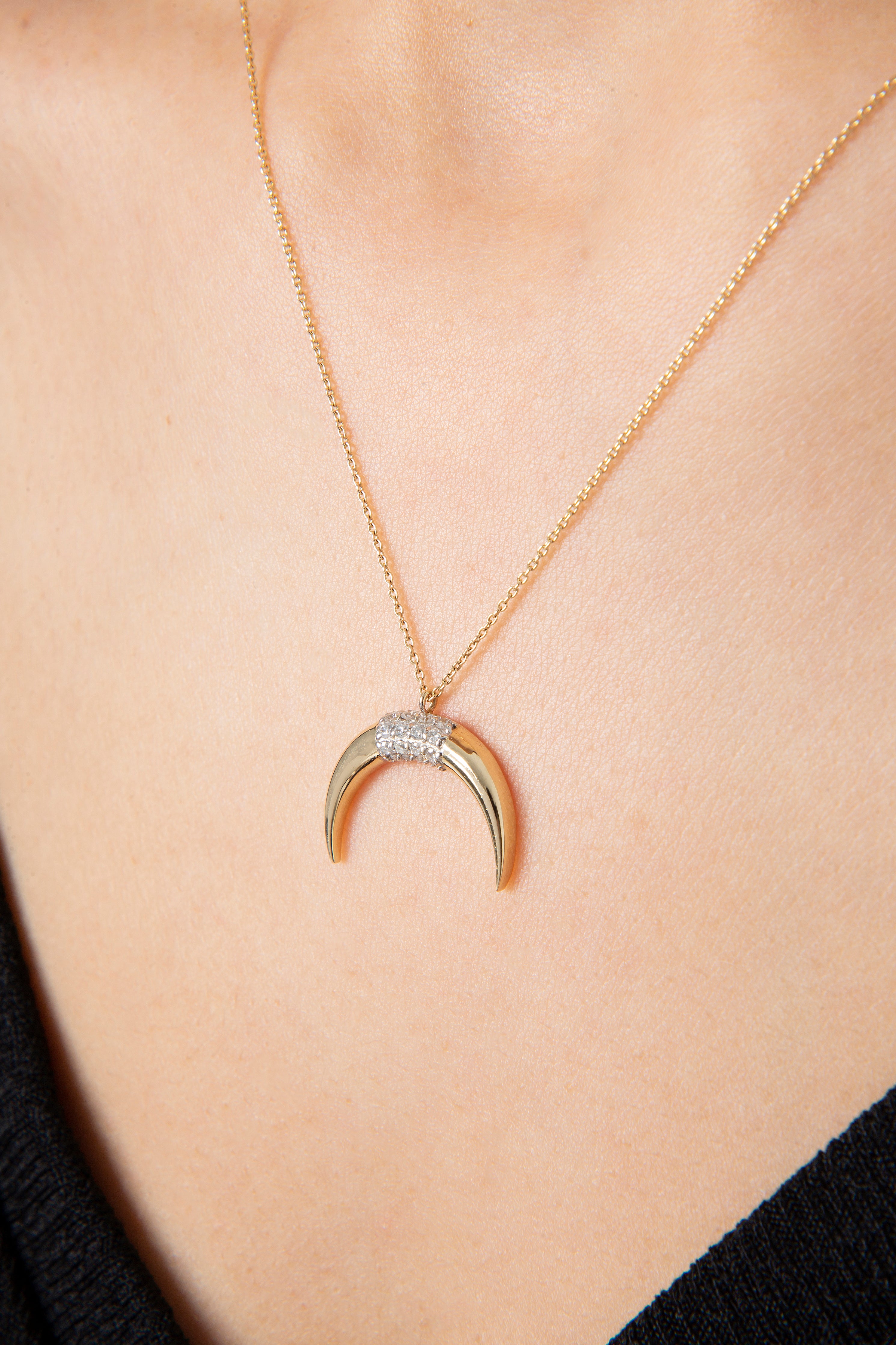 Moon Light Ear Jacket Necklace in Yellow Gold Her Story Jewelry