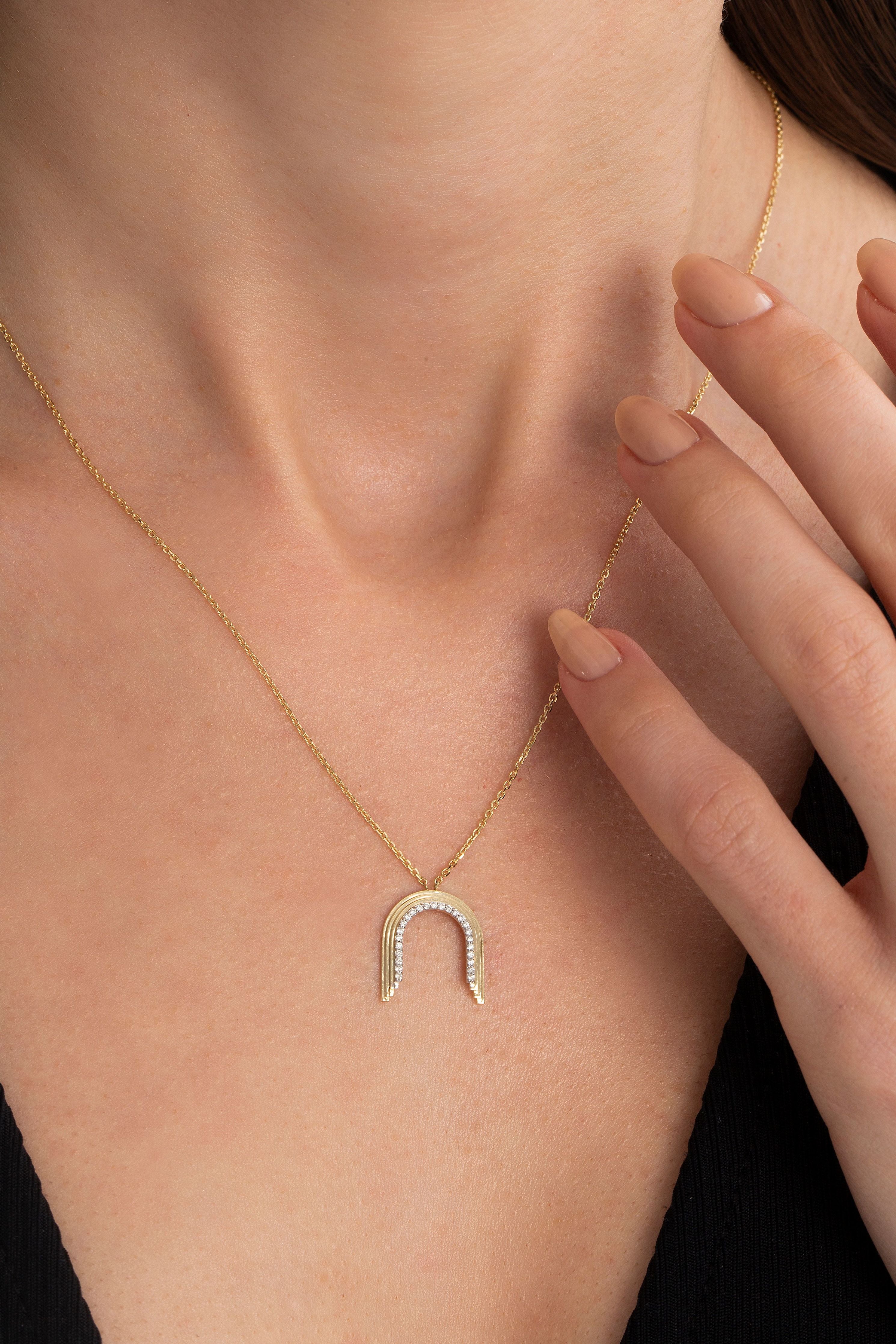 Concave Mini Arch Necklace in Yellow Gold - Her Story Shop