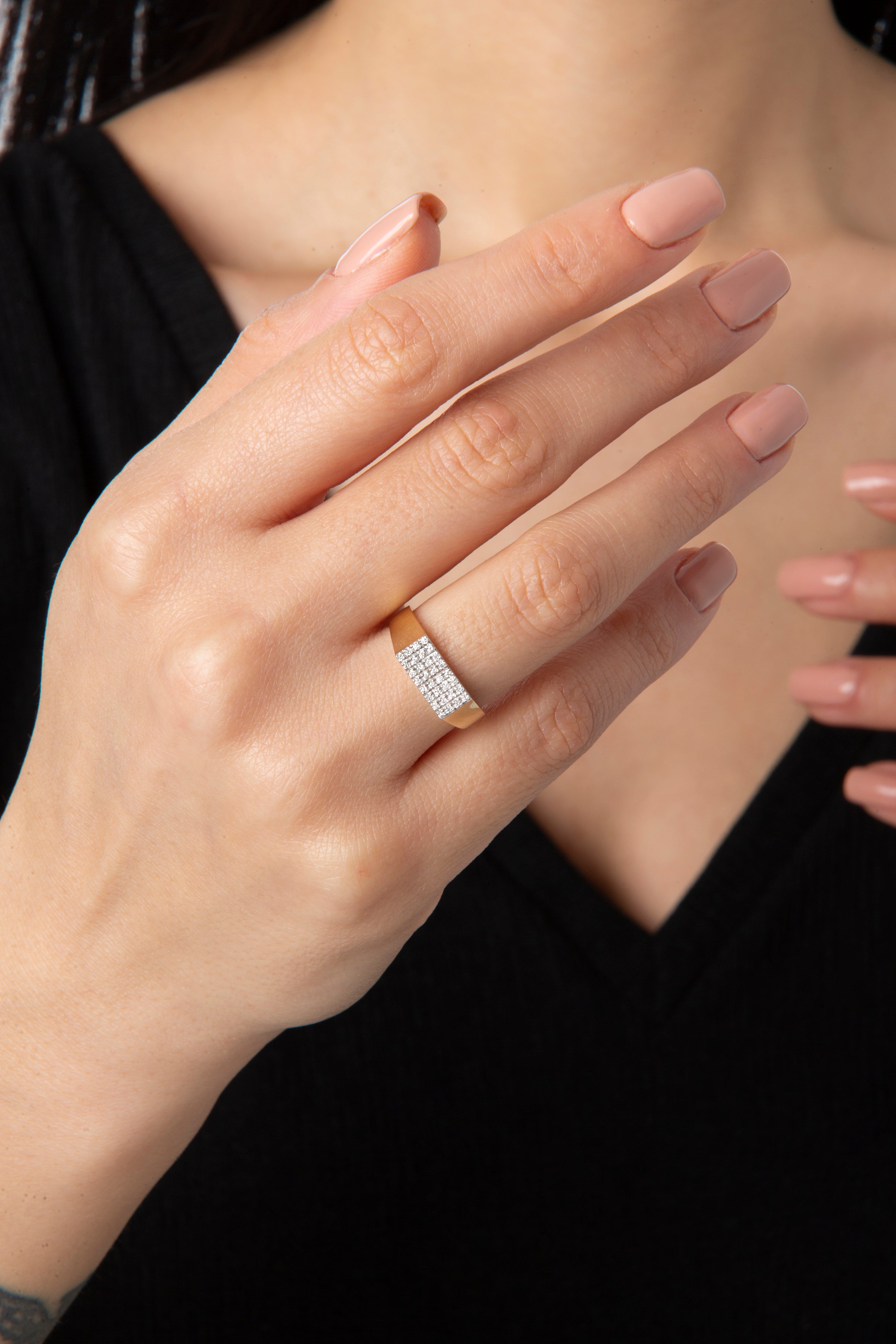 Pave Rectangular Ring in Yellow Gold - Her Story Shop